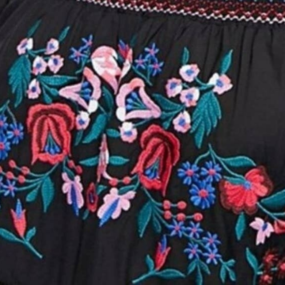 Free People Embroidered Floral Gypsy Dress Black Women Large Y2K - Picture 9 of 12